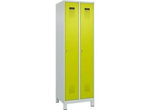 4067521990803 - Kleiderspind Evolo Plus 2 Abteile 300 mm Abteilbreite mit Füßen Anschlag rechts Zylinderschloss B 600 x T 500 x H 1950 mm lichtgrau clowngrün