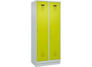 4067521993415 - Kleiderspind Evolo Plus 2 Abteile 400 mm Abteilbreite mit Sockel Anschlag rechts B 800 x T 500 x H 1950 mm Zylinder lichtgrau clowngrün