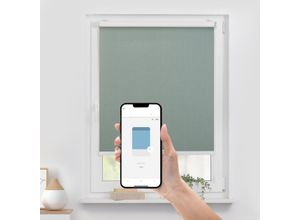 4067533007216 - Rollo ORIGINAL Klemmfix ohne Bohren Gr 1 grün (grün weiß weiß) B110cm H190cm Polyester Rollos Steuerbar mit Bluetooth-App integrierter Elektromotor und Akku