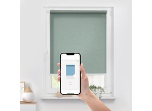 4067533007278 - Rollo ORIGINAL Klemmfix ohne Bohren Gr 1 grün (grün weiß weiß) B60cm H190cm Polyester Rollos Steuerbar mit Bluetooth-App integrierter Elektromotor und Akku