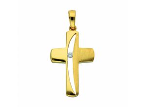 4067551012452 - Kette mit Anhänger ADELIA´S 333 Gold Kreuz Zirkonia Halsketten Gr Gelbgold 333 goldfarben (gold) Damen Ketten mit Anhänger Schmuckset - Set Halskette