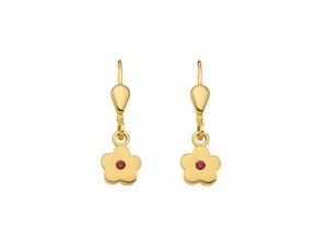 4067551396798 - Paar Ohrhänger ADELIA´S 333 Gold Ohrringe Blüte Gr Damen Gelbgold 333 rot Damen Ohrhänger mit synthetischer Rubin Goldschmuck für