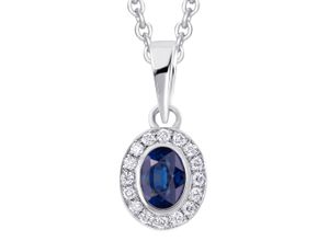 4067551851679 - Kette mit Anhänger 004 ct Diamant Brillant Safir aus 585 Weißgold Halsketten Gr 004 ct silberfarben (silber) Damen Ketten mit Anhänger Schmuckset - Set verstellbarer Halskette