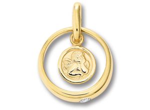 4067551944814 - Ketten-Anhänger Zirkonia Taufring mit Schutzengel Anhänger aus 333 Gelbgold Schmuckanhänger Gr Gelbgold 333 goldfarben (gold) Mädchen Mädchenschmuck Damen Gold Schmuck Taufring mit Schutzengel