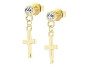 4067551999227 - Paar Ohrstecker ADELIA´S Damen Kreuz aus 925 Silber mit Zirkonia Ohrringe Gr Damen goldfarben (gold) Damen