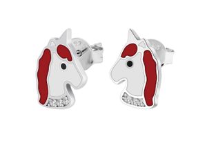 4067551999890 - Paar Ohrstecker ADELIA´S Damen Einhorn aus 925 Silber Ohrringe Gr Damen rot Damen