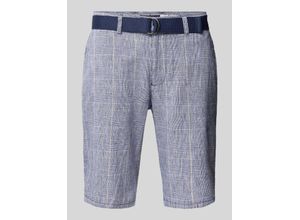 4067557785411 - Regular Fit Bermudas mit Leinen-Anteil und Gitterkaro