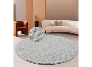 4067602437586 - Teppich LEGER HOME BY LENA GERCKE Ainhoa handgewebt Wolle Teppiche Gr Ø 120 cm 14 mm 1 St grau Esszimmerteppiche 120cm einfarbig Handweb Teppich Wohnzimmer Schlafzimmer Esszimmer