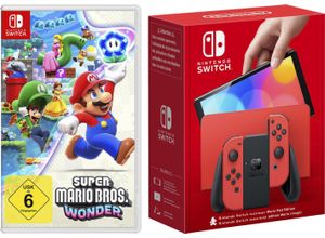 4067602624467 - NINTENDO SWITCH Spielekonsole OLED Mario Edition + Super Bros Wonder Spielekonsolen schwarz (schwarz rot) Switch Bestseller