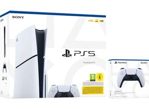 4067602624757 - PLAYSTATION 5 Spielekonsole Disk Edition (Slim) inkl zweitem DualSense Wireless-Controller Spielekonsolen schwarz-weiß (weiß schwarz) PlayStation 5 Bestseller