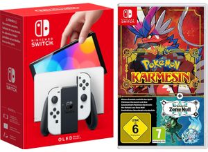 4067602624795 - NINTENDO SWITCH Konsolen-Set Switch OLED + Pokemon Karmesin Der Schatz von Zone Null Spielekonsolen schwarz-weiß (weiß schwarz) Switch