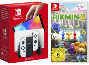 4067602624801 - NINTENDO SWITCH Konsolen-Set OLED weiß + Pikmin 4 Spielekonsolen schwarz-weiß (weiß schwarz) Switch