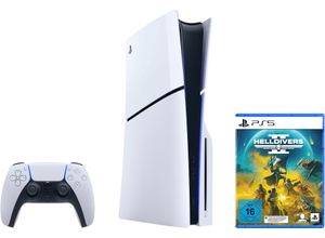 4067602625105 - PLAYSTATION 5 Konsolen-Set Disk Edition (Slim) + Helldivers 2 Spielekonsolen schwarz-weiß (weiß schwarz) PlayStation 5