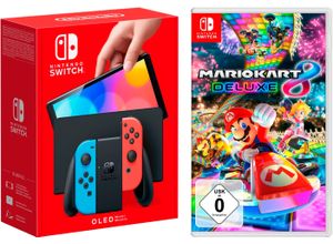 4067602625198 - NINTENDO SWITCH Konsolen-Set OLED + Mario Kart 8 Deluxe Spielekonsolen bunt (neonrot neonblau) Switch