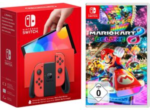 4067602625204 - NINTENDO SWITCH Konsolen-Set OLED + Mario Kart 8 Deluxe Spielekonsolen rot (rot schwarz) Switch