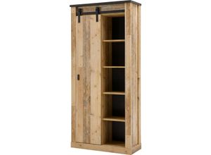 4067602874664 - Regal HOME AFFAIRE SHERWOOD braun (old style hell dekor) Regale B H T 93cm x 201cm x 38cm 10 St Bücherregal Standregal modernes Holz Dekor mit Scheunentorbeschlag aus Metall Höhe 201 cm B93cm H201cm T38cm