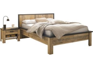 4067602876521 - Bettanlage HOME AFFAIRE SHERWOOD Schlafzimmermöbel-Sets Gr B H T 280 cm x 93 cm x 213 cm B H 140 cm x 200 cm braun (old style hell dekor) Home Affaire Liegefläche Bett 140x200cm 2 Nachttische mit jeweils 1 Schublade