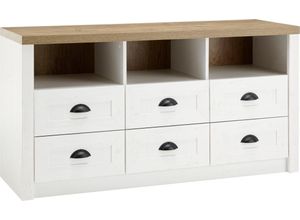 4067602879508 - Lowboard HOME AFFAIRE Beauvais Sideboards Gr B H T 130 cm x 67 cm x 43 cm 6 weiß (weiß pinie dekor applikation eichefarben dekor) Lowboards Breite ca 130 cm