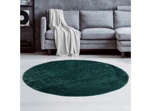 4067602889330 - Hochflor-Teppich HOME AFFAIRE Malin Teppiche Gr L 140 cm Ø 140 cm 43 mm 1 St grün (emerald) Esszimmerteppiche Uni-Farben leicht glänzend besonders flauschig durch Mikrofaser