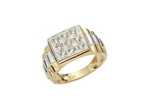 4067602932609 - Fingerring FIRETTI Schmuck Geschenk Silber 925 Herrenring Silberring Siegelring Pavé Fingerringe Gr 22 Silber 925 (Sterlingsilber) 2 mm gelb (gelbgoldfarben weißgoldfarben kristallweiß kristallweiß) Herren Fingerringe mit Zirkonia (synth)