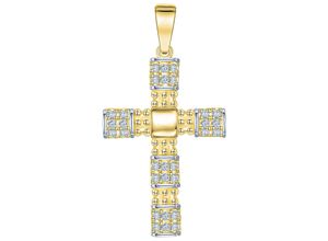 4067602939936 - Kreuz-Anhänger FIRETTI Schmuck Geschenk Gold 375 Halsschmuck Anhänger Halskette Kreuz Schmuckanhänger Gr Gelbgold 375 168 g gelb (gelbgoldfarben weißgoldfarben kristallweiß kristallweiß) Damen Anhänger mit Zirkonia (synth)