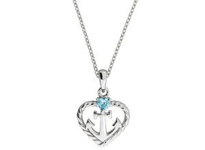 4067602939974 - Kette mit Anhänger FIRETTI Schmuck Geschenk Silber 925 Halsschmuck Halskette Ankerkette Herz Halsketten Gr Silber 925 (Sterlingsilber) Länge 45 cm bunt (silberfarben blau) Damen Ketten mit Anhänger Zirkonia (synth)