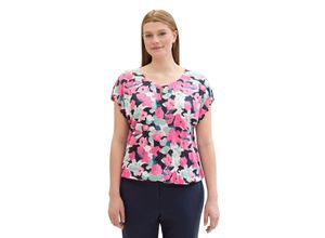4067672702461 - Große Größen Crinkle-Shirt mit floralem Alloverprint pink gemustert Gr44