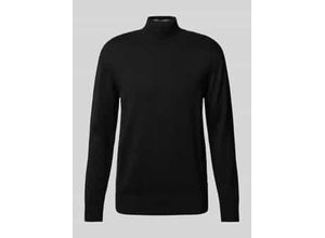 4068127117847 - Regular Fit Rollkragenpullover aus reiner Baumwolle mit strukturiertem Kontraststreifen-Detail