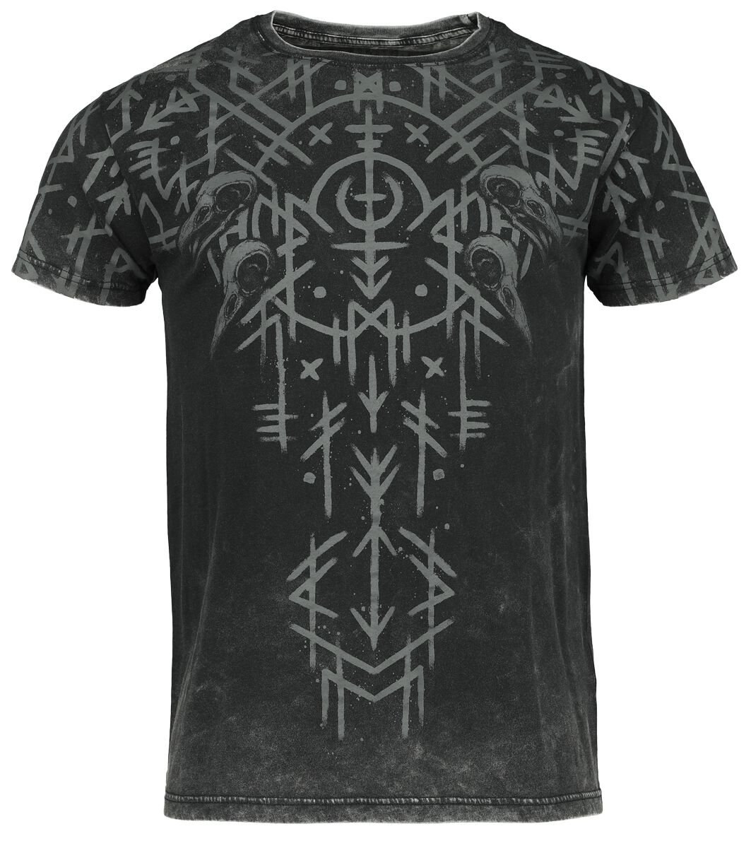 4068143000284 - Black Washed T-Shirt With Runes And Skulls T-Shirt schwarz in M