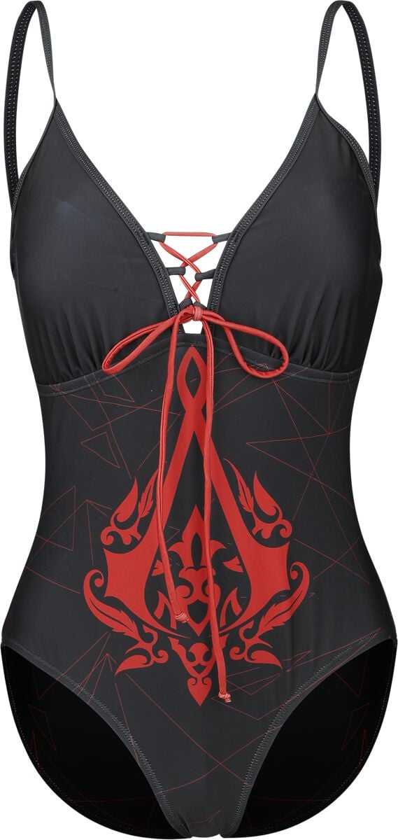 4068143010344 - Assassins Creed Crest Badeanzug schwarz rot in S 4068143010344 - Assassins Creed Crest Badeanzug schwarz rot in S