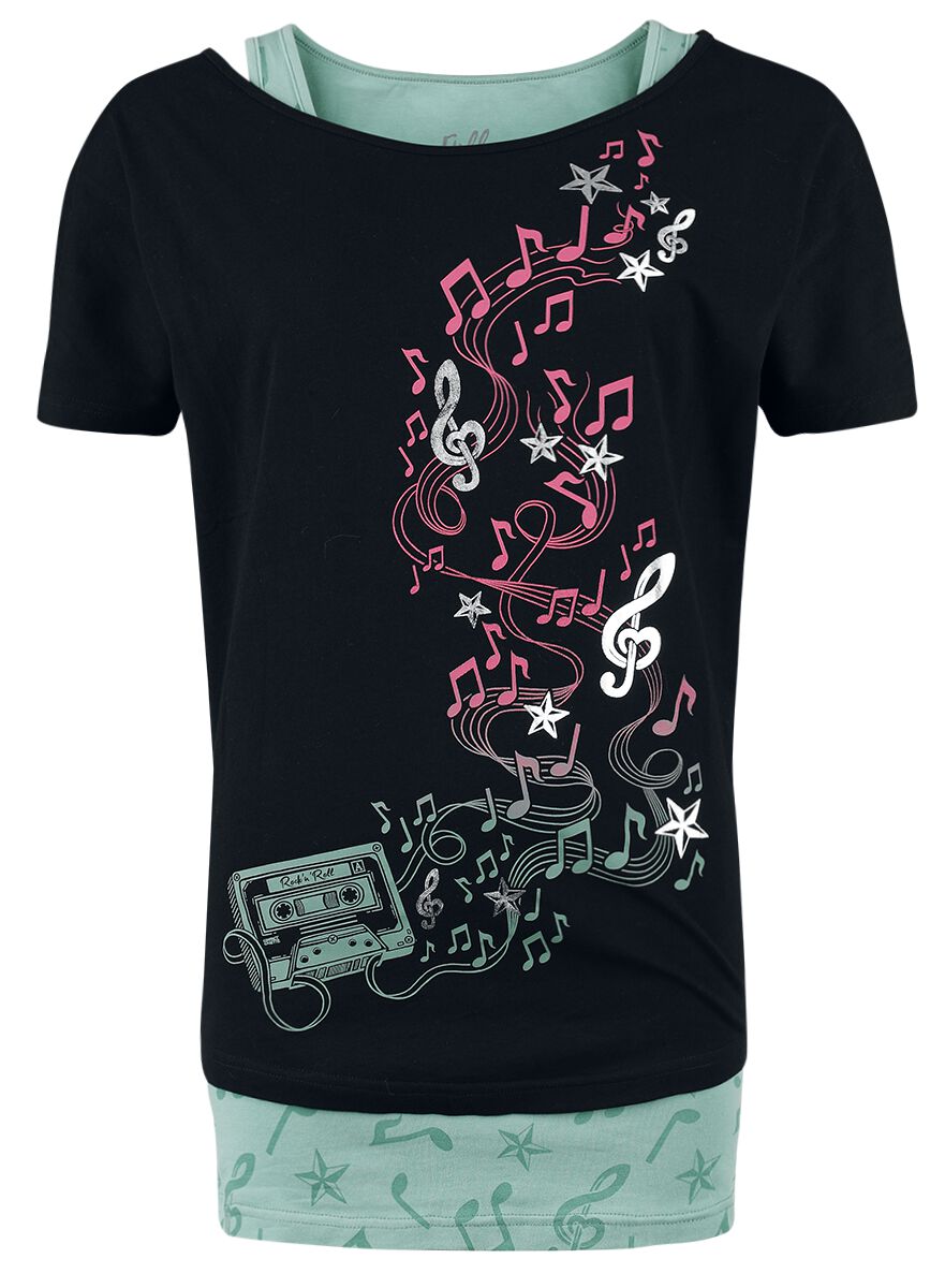 4068143070881 - Three Pieces T-Shirt and Tops with Notes and Stars T-Shirt schwarz pink grün in S