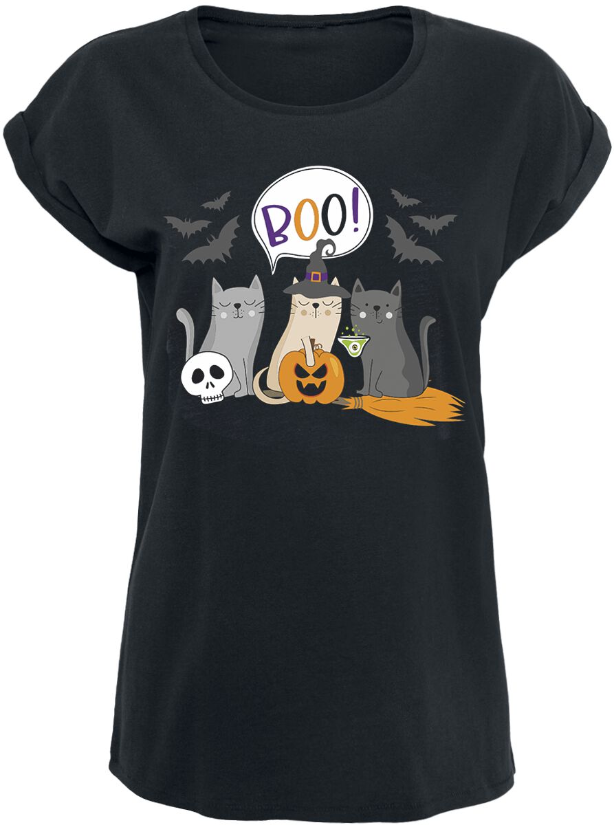 4068143075183 - Halloween Katzen - Boo! T-Shirt schwarz in L