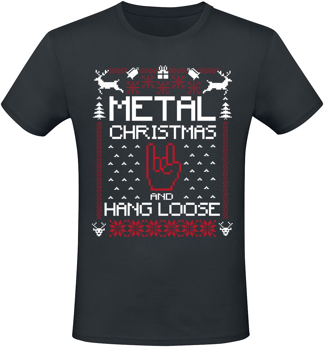 4068143079754 - Metal Christmas and hang loose T-Shirt schwarz in M