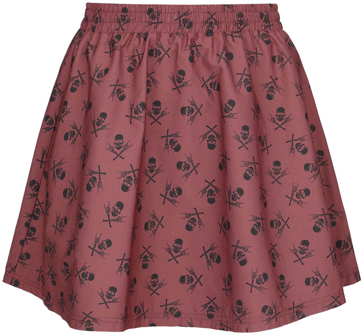 4068143085434 - A-Line Skirt with Skull Print Kurzer Rock dunkelrot in M