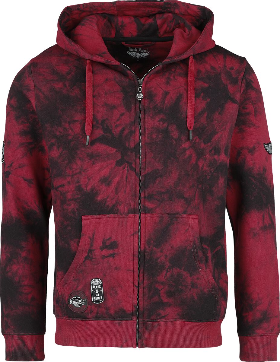 4068143096454 - Tie Dye Hoody Jacket Kapuzenjacke schwarz rot in S