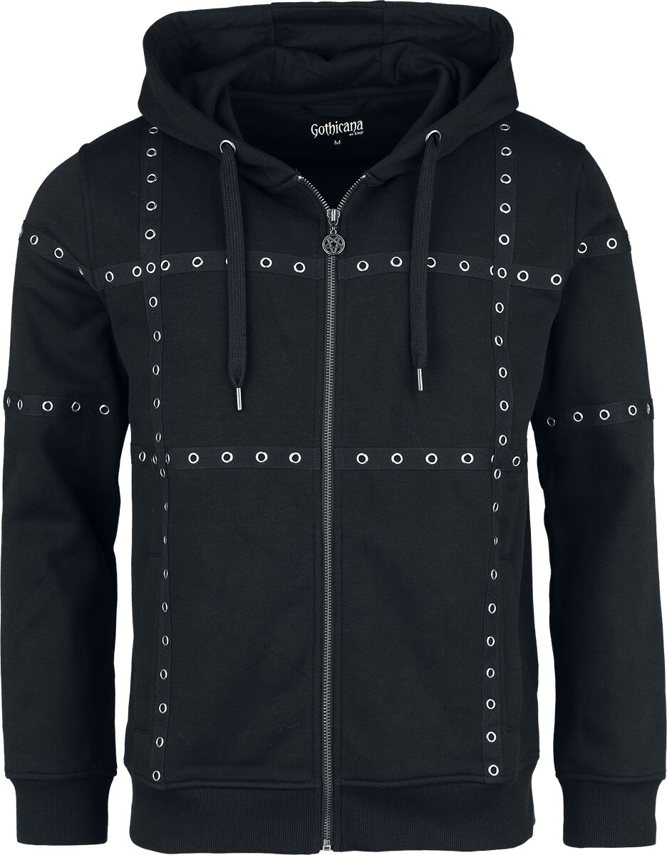 4068143096553 - Rivet Hole Zipper Hoodie Kapuzenjacke schwarz in S