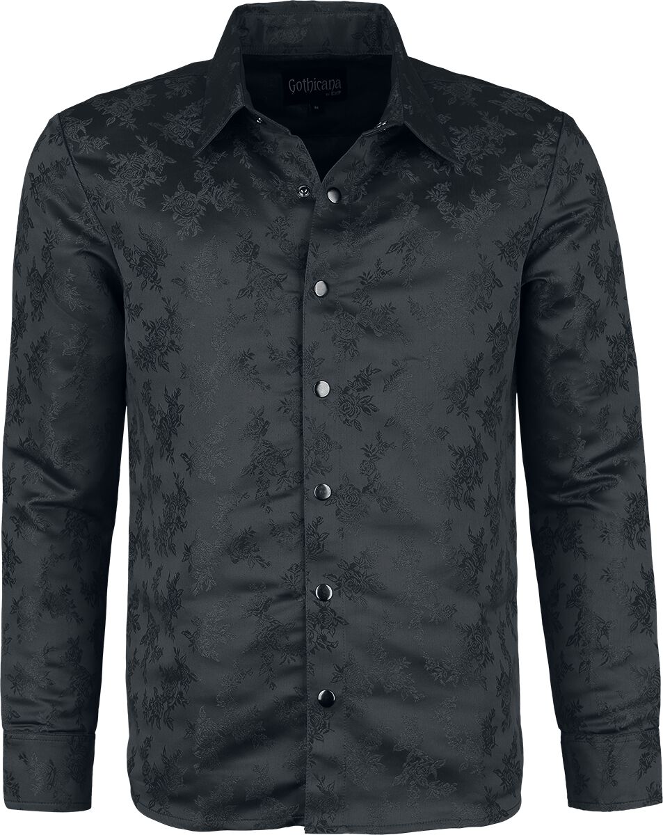 4068143097871 - Woven Rose Shirt Langarmhemd schwarz in L