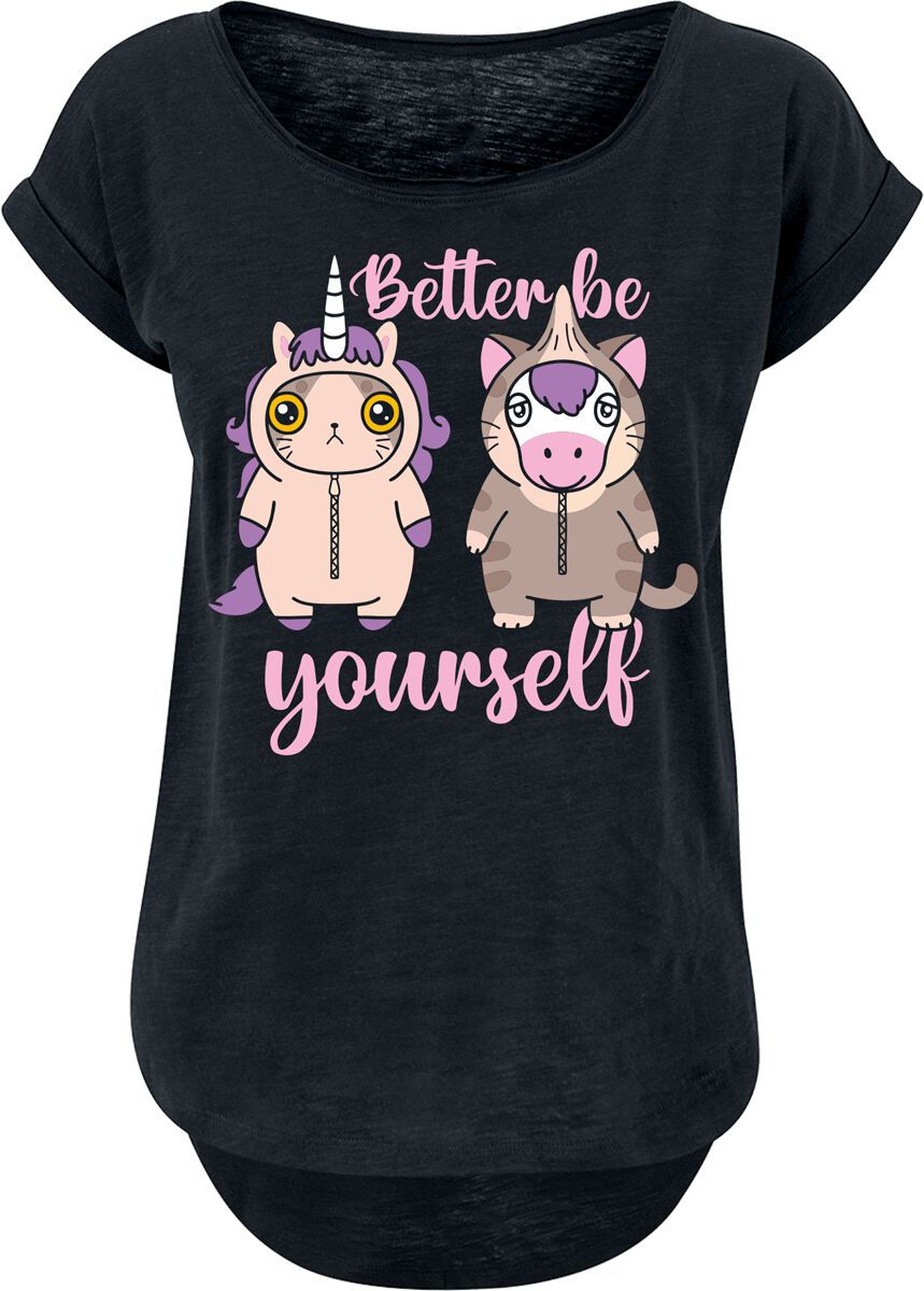 4068143102421 - Einhorn - Katze - Better Be Yourself T-Shirt schwarz in 3XL 4068143102421 - Einhorn - Katze - Better Be Yourself T-Shirt schwarz in 3XL