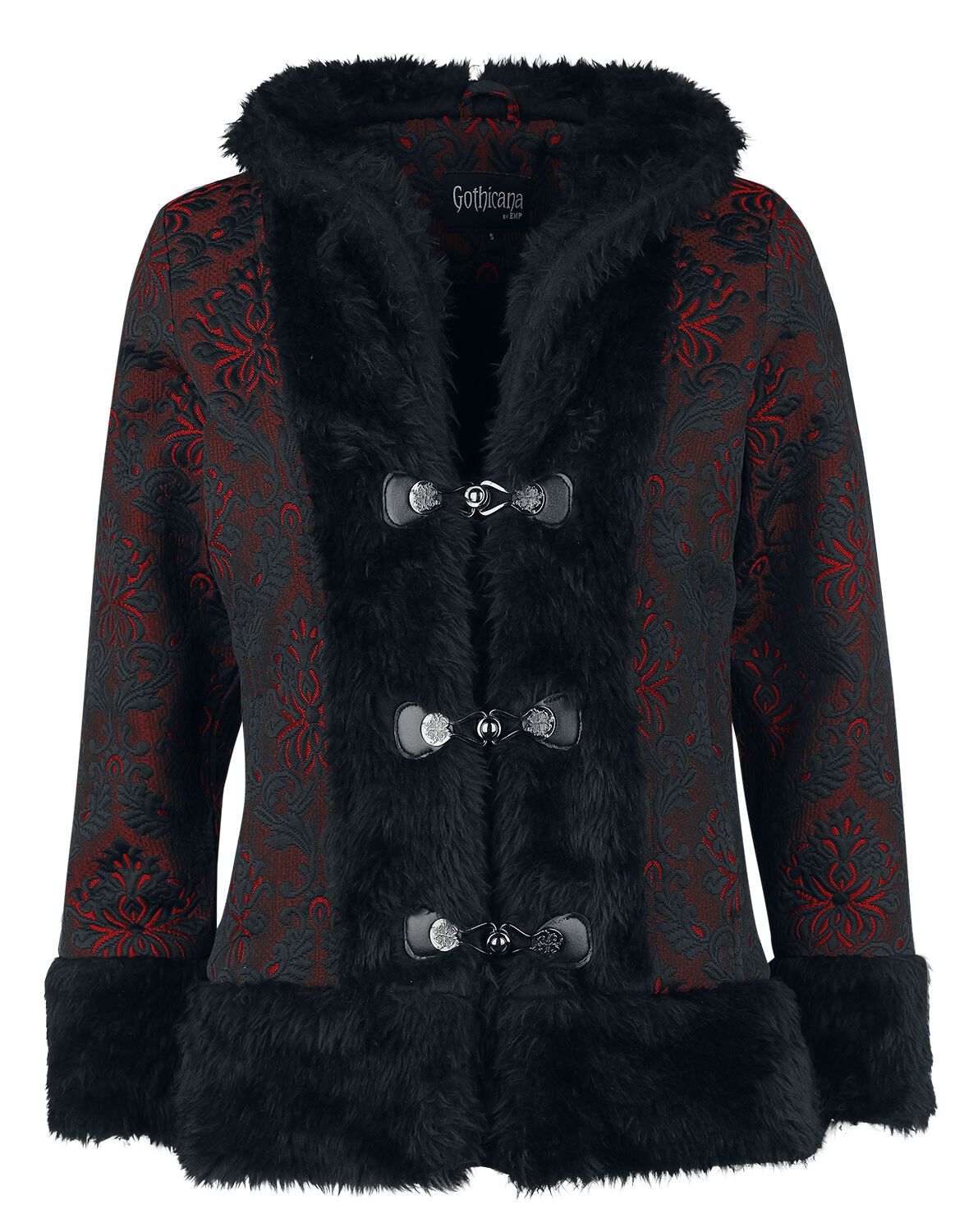 4068143105842 - Brocade Jacket With Teddy Fur Details Übergangsjacke schwarz rot in M