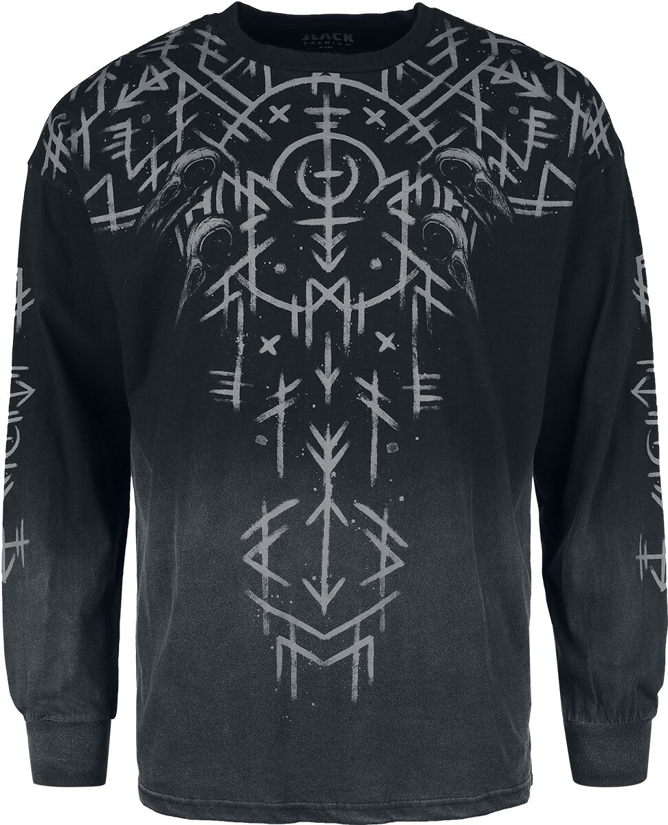 4068143109611 - Longsleeve With Runes Print Langarmshirt schwarz grau in M