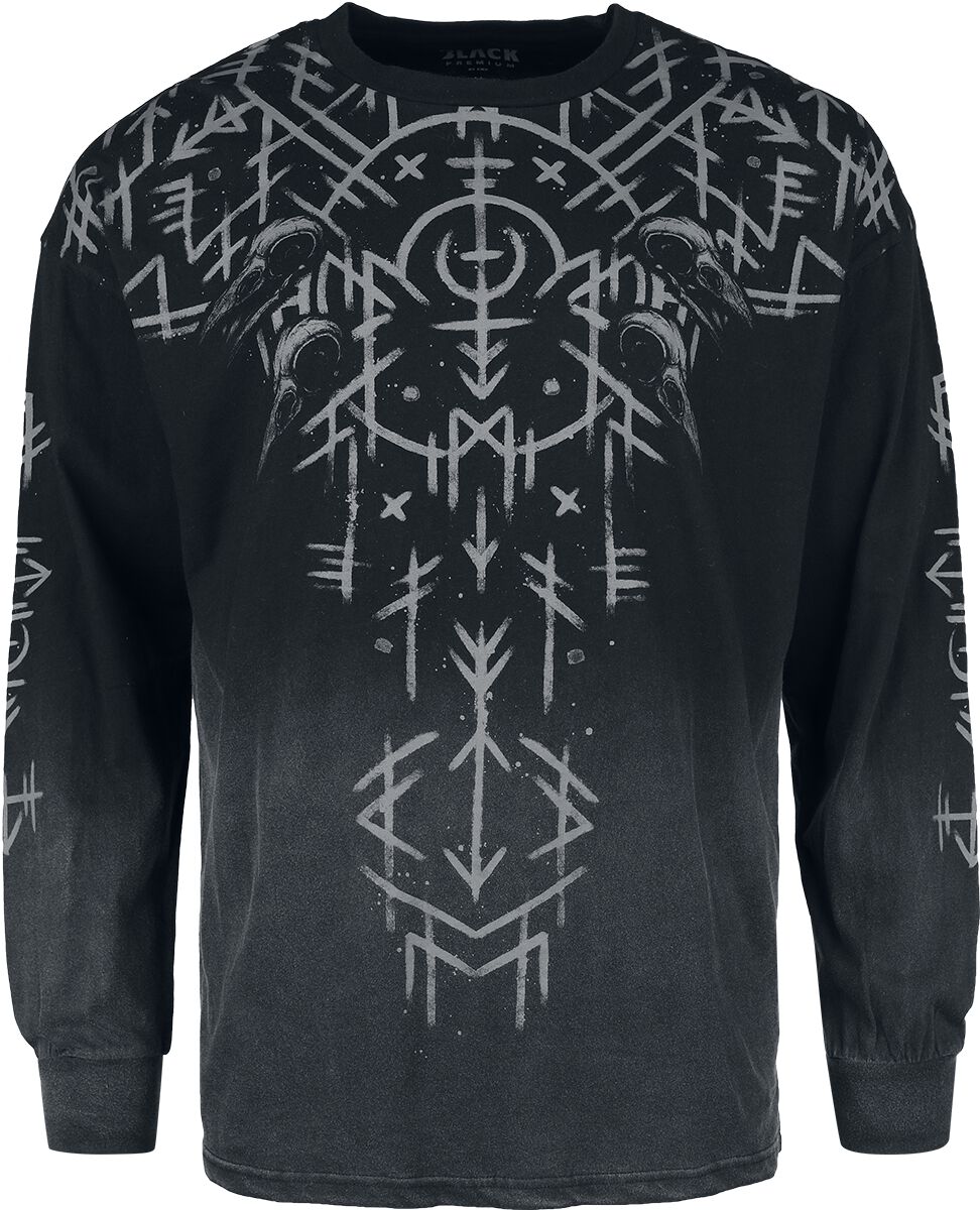 4068143109642 - Oversized Longsleeve With Runes Print Langarmshirt schwarz grau in XXL
