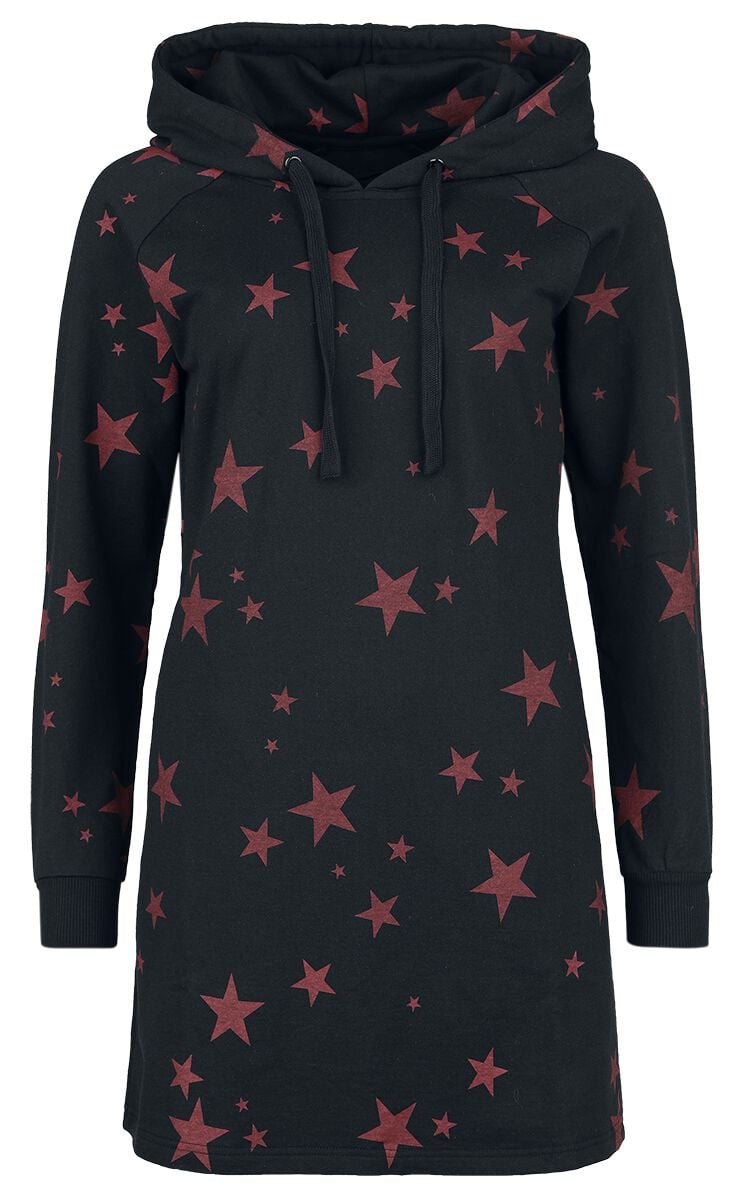 4068143149679 - Hoodie Dress with Stars Kurzes Kleid schwarz dunkelrot in S