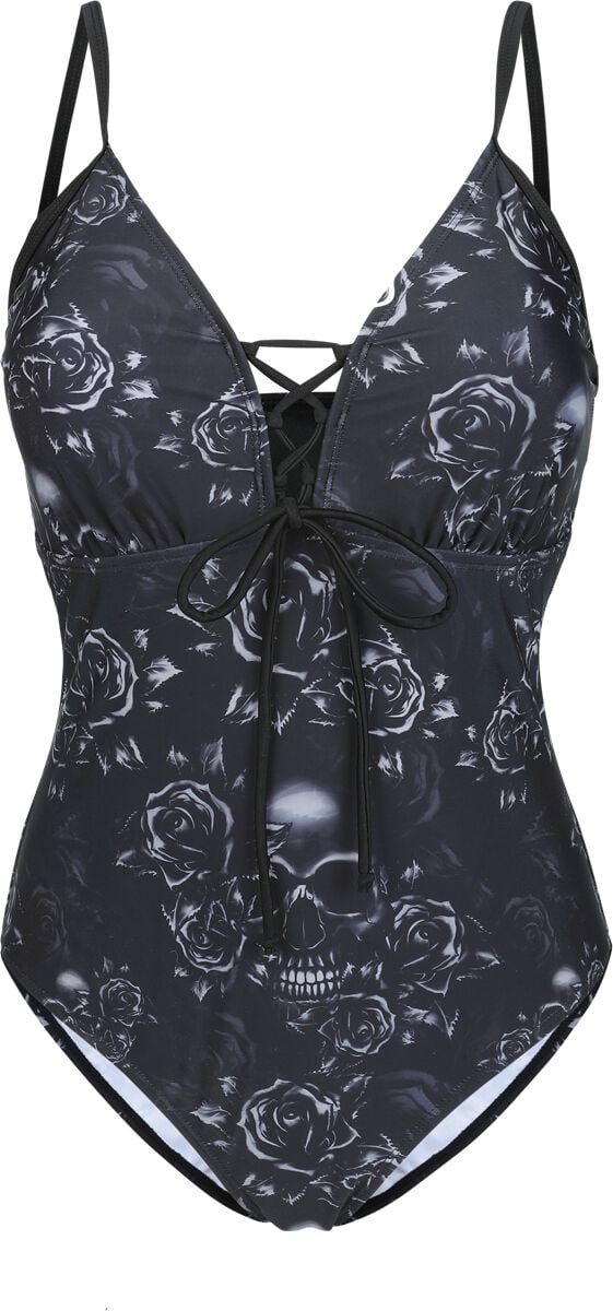 4068143174855 - Swimsuit With Lacing And Roses Badeanzug schwarz in XL