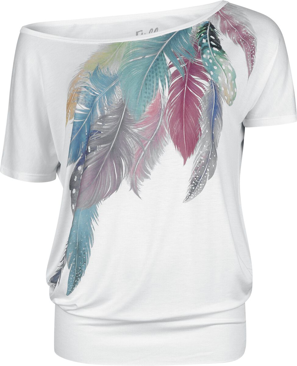 4068143197106 - T-Shirt With Feathers Frontprint T-Shirt weiß in M
