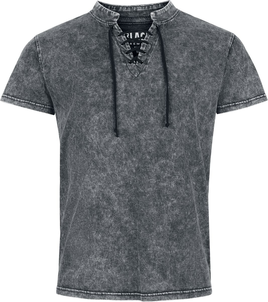 4068143240758 - T-Shirt mit Schnürung und Waschung T-Shirt schwarz in XL 4068143240758 - T-Shirt mit Schnürung und Waschung T-Shirt schwarz in XL