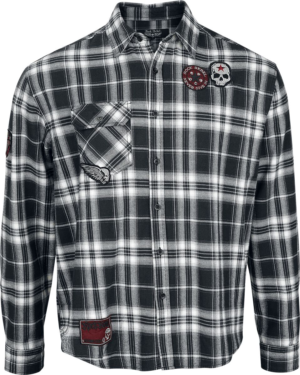 4068143252478 - Skulls & Details Langarmhemd schwarz grau in XL