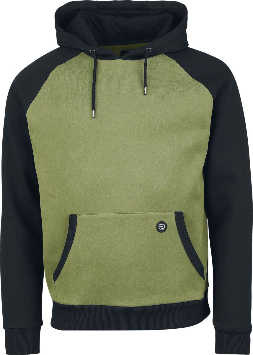 4068143252713 - Zweifarbiger Pullover in schwarz oliv Kapuzenpullover schwarz oliv in M