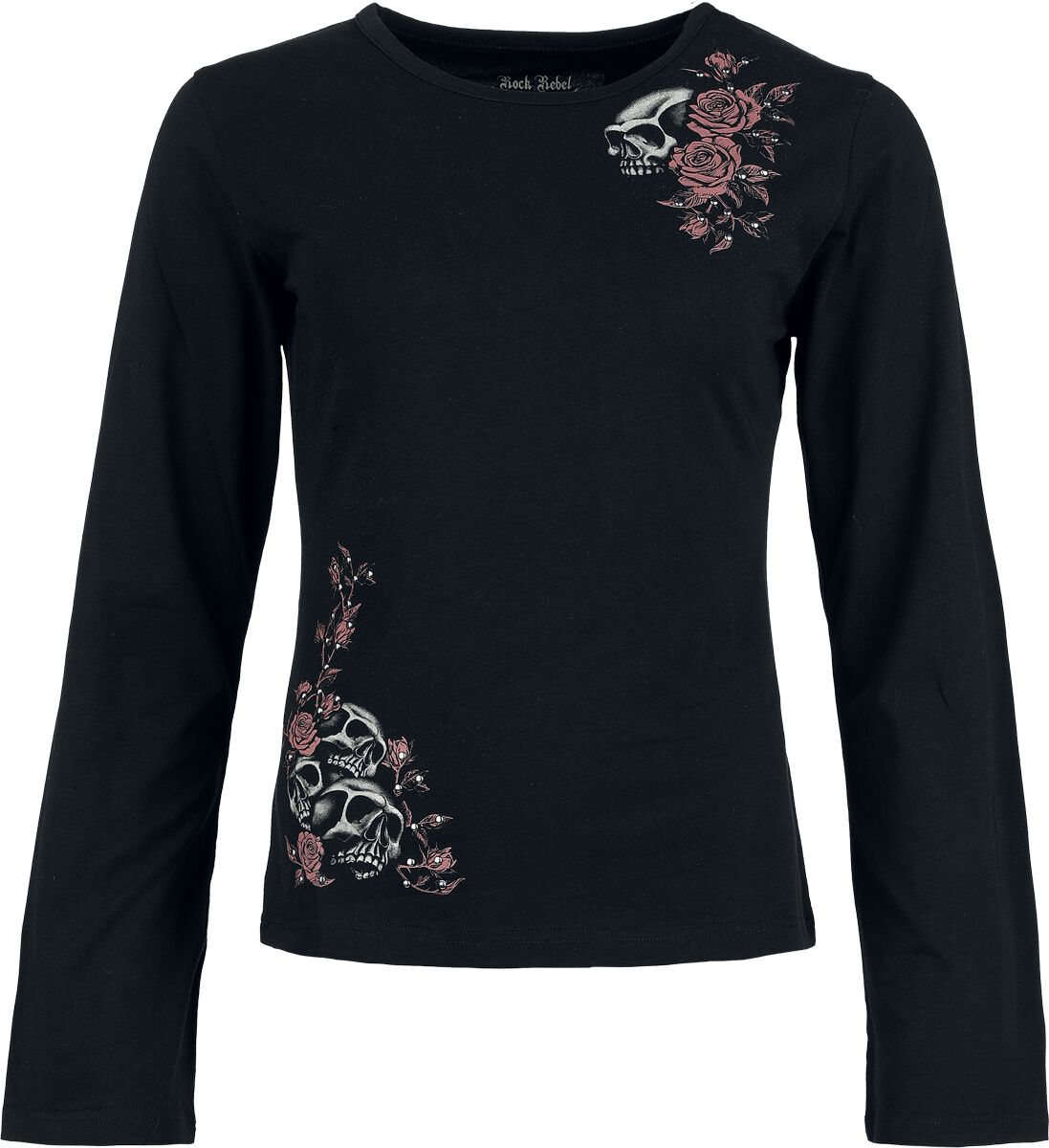 4068143288057 - Langarmshirt mit Skull and Roses Print Langarmshirt schwarz in S