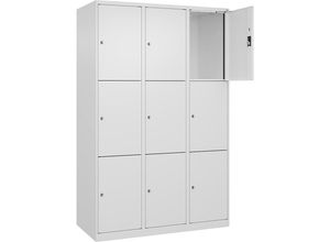 4068192006862 - 3er-Schließfachschrank Evolo PLUS 3 Abteile weiß B 1200 mm 9 Fächer mit Bodengleitern Zylinderschloss