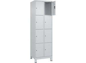 4068192013006 - 4er-Schließfachschrank Evolo PLUS 2 Abteile lichtgrau B 600 mm 8 Fächer mit breiten Füßen Zylinderschloss kaiserkraft